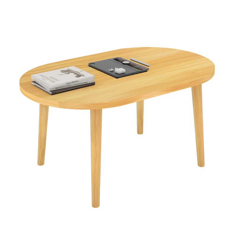 Funecy Coffee Table Low Table with Solid Wood Sturdy Legs, Floor Table Desk for Sitting on The Floor, Storage and Living Room Furniture (Natural-Oval) - Image 1