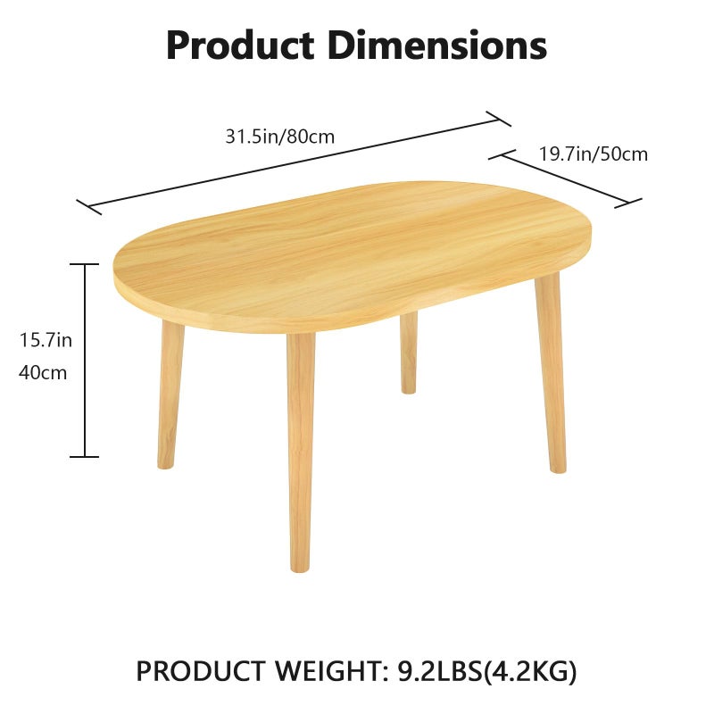 Funecy Coffee Table Low Table with Solid Wood Sturdy Legs, Floor Table Desk for Sitting on The Floor, Storage and Living Room Furniture (Natural-Oval) - Image 2
