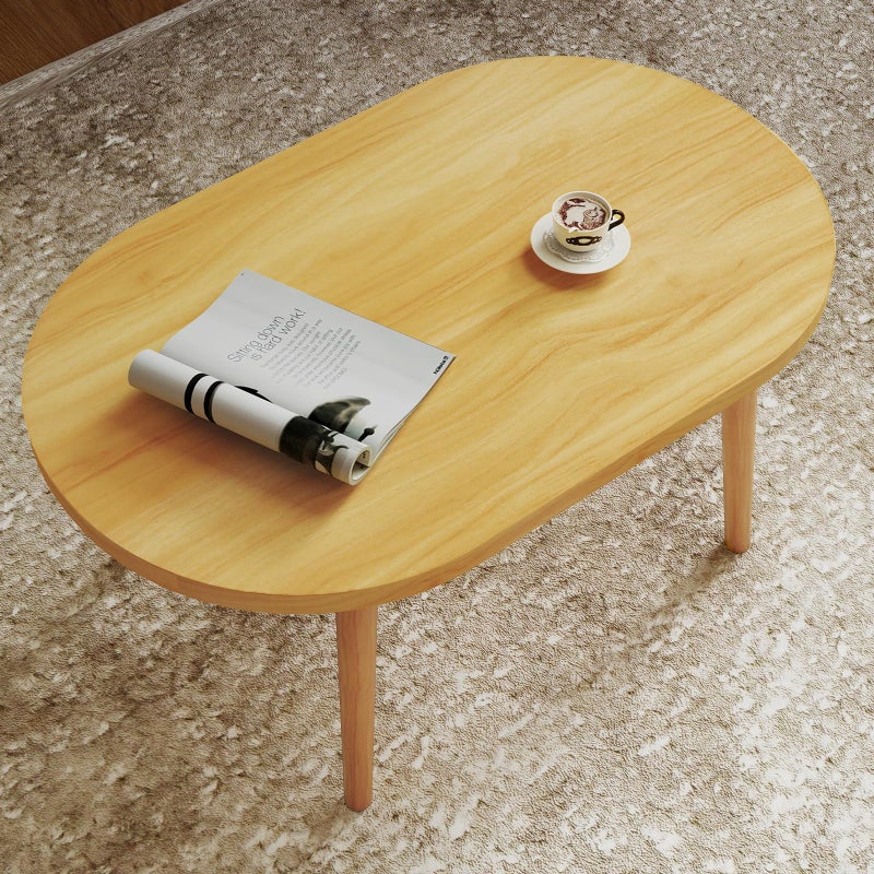 Funecy Coffee Table Low Table with Solid Wood Sturdy Legs, Floor Table Desk for Sitting on The Floor, Storage and Living Room Furniture (Natural-Oval) - Image 5