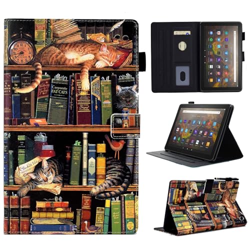 BYCeKe Case for Fire HD 8 & Fire HD 8 Plus Tablet (12th Generation/10th Generation, 2024/2022/2020 Release), Premium PU Leather Folio Stand Cover Case with Auto Wake/Sleep, Bookshelf Cat - Image 1