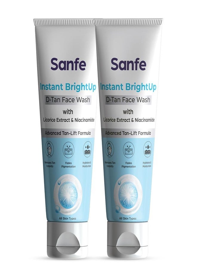 Sanfe Instant BrightUp D-Tan Face Wash | Tan Removal Face Wash with Licorice Extract & Niacinamide | Brightening & Deep Cleansing Cleanser | Removes Dirt, Oil & Pollution | Hydrating | All Skin Types | 100g | Pack of 2 - Image 1