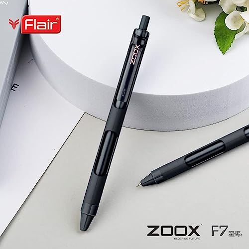 FLAIR Zoox F7 0.7mm Retractable Roller Gel Pen | Fitted With Jumbo Refill | Black Ink, Pack of 10 - Image 5