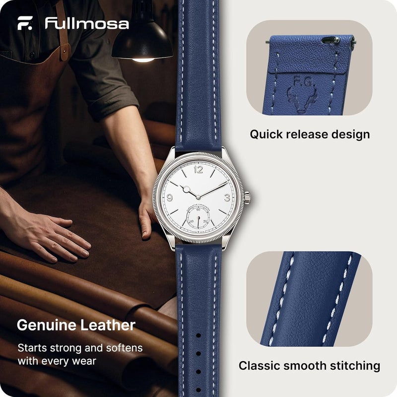 Fullmosa Watch Straps 18mm, Axus Series Leather Strap Replacement Watch Strap with Stainless Steel Metal Clasp for Men Women 14/16/18/20/22/24mm, Dark Blue 18mm - Image 2