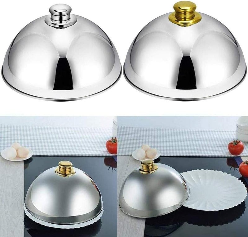 Stainless Steel Elegant Cloche Food Cover Dome Serving Plate for Home Kitchen Restaurant, 10 Inches, Silver, 1 Quantity, Fits for Various Occasions (Assorted Color) - Image 1