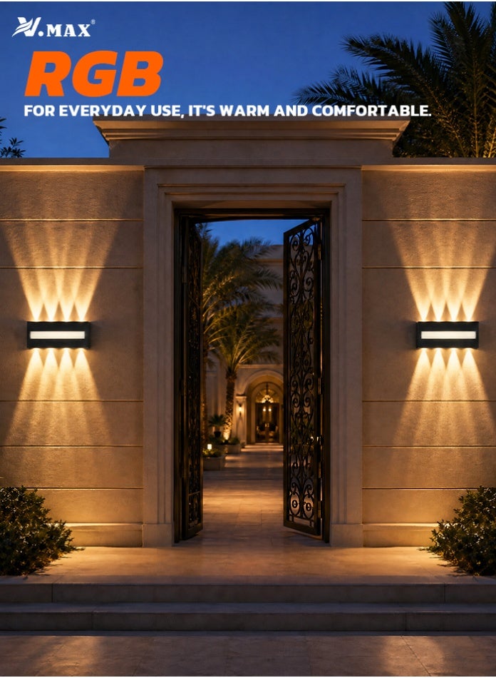 Vmax 20W IP65 Outdoor RGB LED Wall Light, 1950Lm Up Down Wall Lamp, Waterproof Aluminum Wall Sconce, SMD Decorative Exterior Light for Villa, Garden, Gate, Corridor & Courtyard - Image 3
