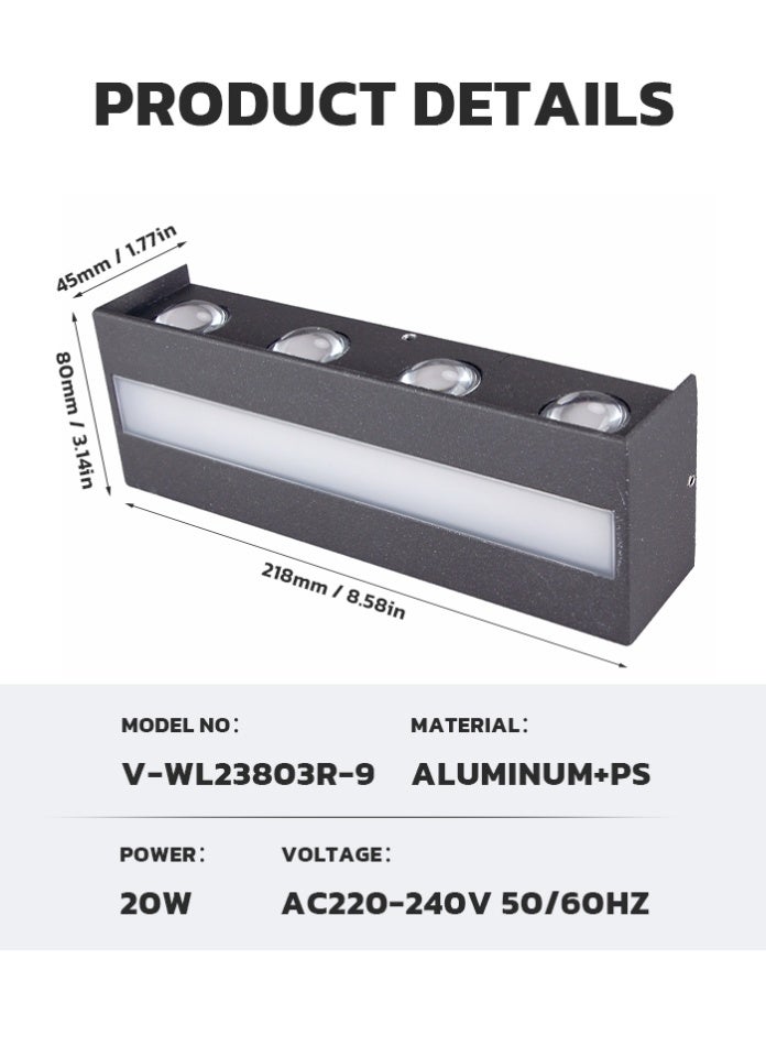 Vmax 20W IP65 Outdoor RGB LED Wall Light, 1950Lm Up Down Wall Lamp, Waterproof Aluminum Wall Sconce, SMD Decorative Exterior Light for Villa, Garden, Gate, Corridor & Courtyard - Image 4