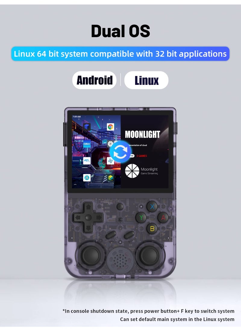 AROAQ - RG353V Handheld Game Console 3.5 Inch IPS Screen 640x480 High Resolution CPU RK3566 Quad-Core OS Android 11 Linux 2G/64G+16G 3200Mah Battery Purple - Image 1