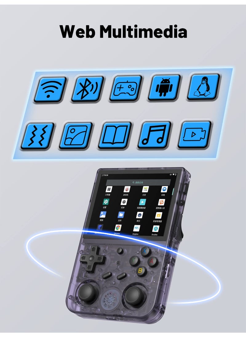 AROAQ - RG353V Handheld Game Console 3.5 Inch IPS Screen 640x480 High Resolution CPU RK3566 Quad-Core OS Android 11 Linux 2G/64G+16G 3200Mah Battery Purple - Image 1