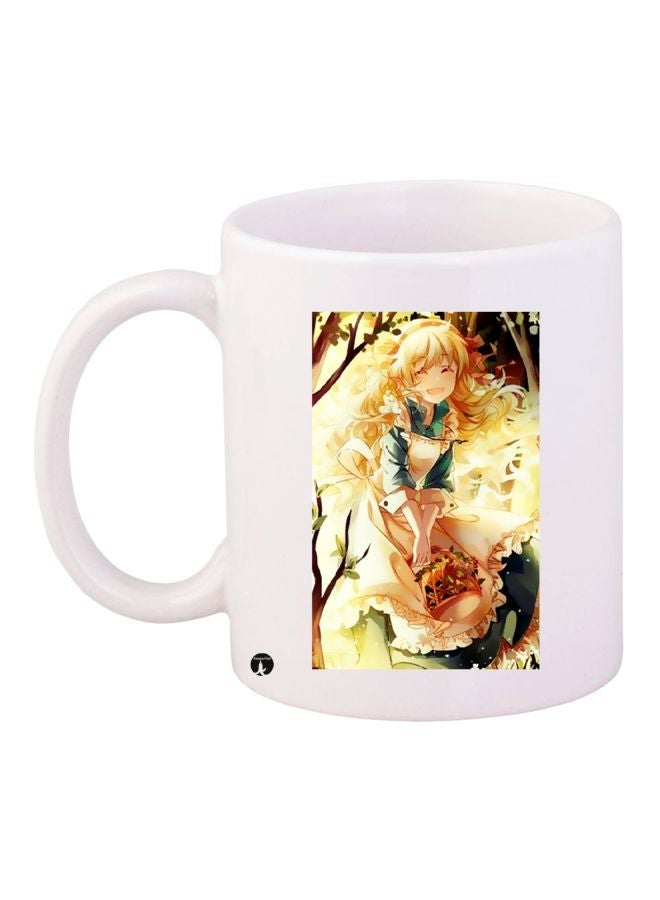 RYN Anime Girl Printed Coffee Mug White/Beige/Green 11ounce