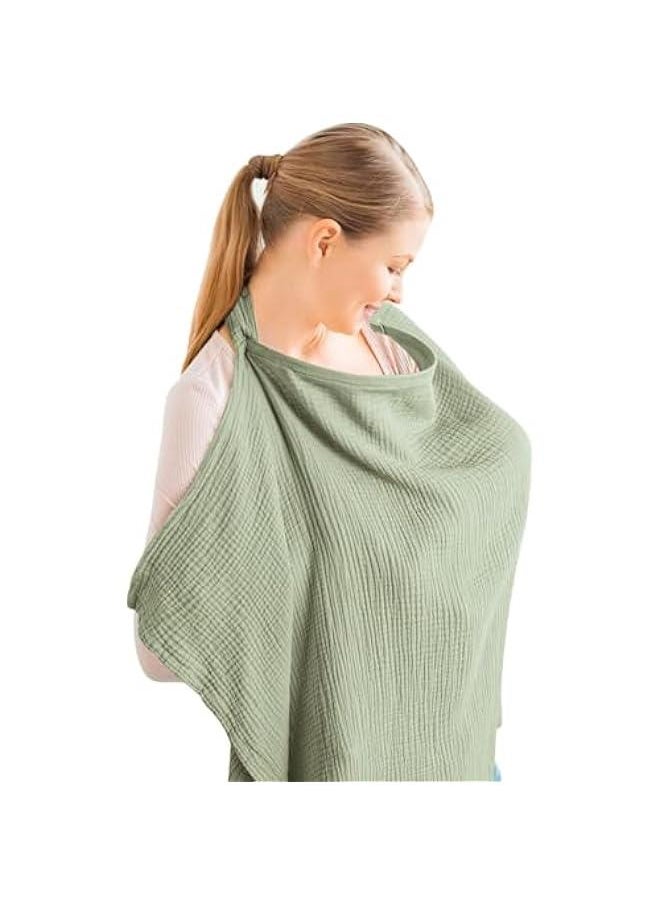 HOOKOR Muslin Nursing Cover for Baby Breastfeeding, Breathable 100% Cotton Breastfeeding Cover with Rigid Hoop for Mother Nursing Apron, Multi-use Carseat Canopy (Sage)  - Image 1
