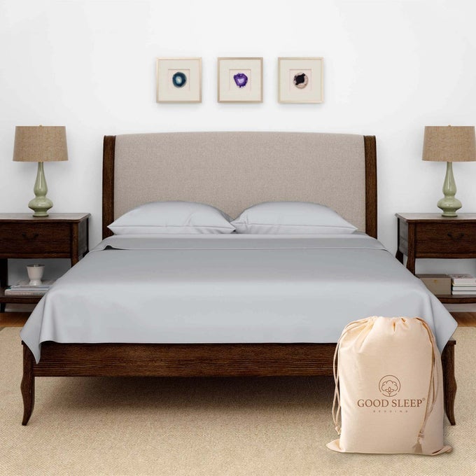 OLYMPIC QUEEN SHEETS SET 100 EGYPTIAN COTTON LUXURY 600 THREAD COUNT 4 PC SUPER QUEEN SHEETS SETS SOFT BREATHABLE SNUG FIT16 DEEP POCKET FITTED SHEET 2 PILLOWCASES 1 FLAT SHEETLIGHT GRAY