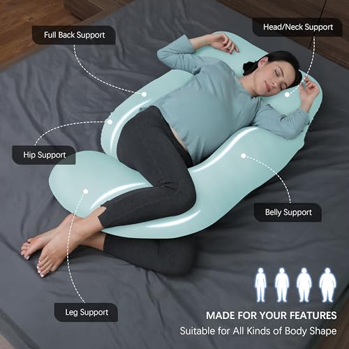 MOON PARK Pregnancy Pillows for Sleeping - U Shaped Full Body Maternity Pillow with Removable Cover - Support for Back, Legs, Belly, HIPS - 57 Inch - Ice Blue - Cooling Cover - Image 2