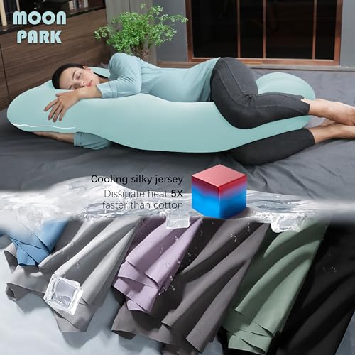 MOON PARK Pregnancy Pillows for Sleeping - U Shaped Full Body Maternity Pillow with Removable Cover - Support for Back, Legs, Belly, HIPS - 57 Inch - Ice Blue - Cooling Cover - Image 3