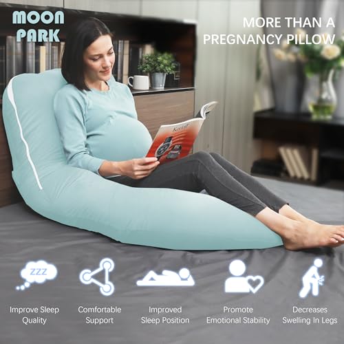 MOON PARK Pregnancy Pillows for Sleeping - U Shaped Full Body Maternity Pillow with Removable Cover - Support for Back, Legs, Belly, HIPS - 57 Inch - Ice Blue - Cooling Cover - Image 4