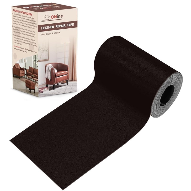 ONine Leather Repair PatchLeather Repair Tape 3 x 60 inches Leather Repair Patch for FurnitureVinyl Repair KitLeather Couch Patchfor Sofas Furniture Car SeatsDark BrownFine Grain
