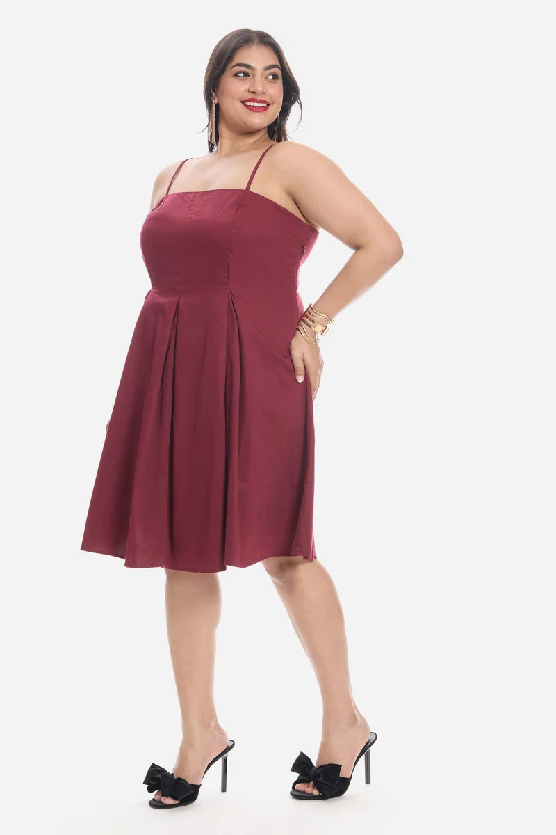 Virgio  Solid Cotton Strappy Panelled Midi Plus Size Dress for Women for Women | Best Price UAE
