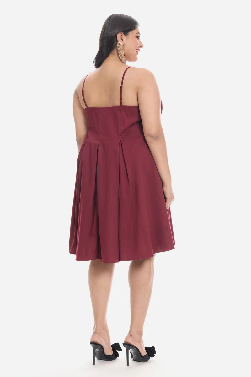 Virgio  Solid Cotton Strappy Panelled Midi Plus Size Dress for Women for Women | Best Price UAE