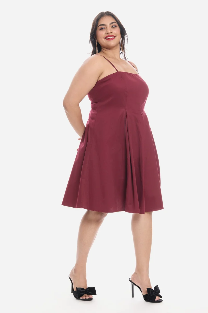 Virgio  Solid Cotton Strappy Panelled Midi Plus Size Dress for Women for Women | Best Price UAE