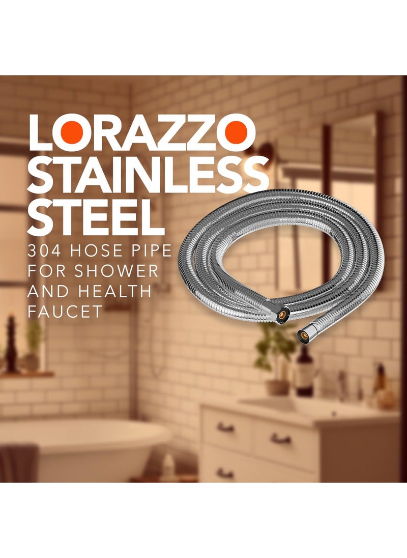 Lorazzo Lorazzo Stainless Steel 304 grade Hose Pipe 60 inches 15 meter long Flexible Compatible with hand shower health faucet Chrome color With brass nuts and inserts 1year warranty  - Image 2