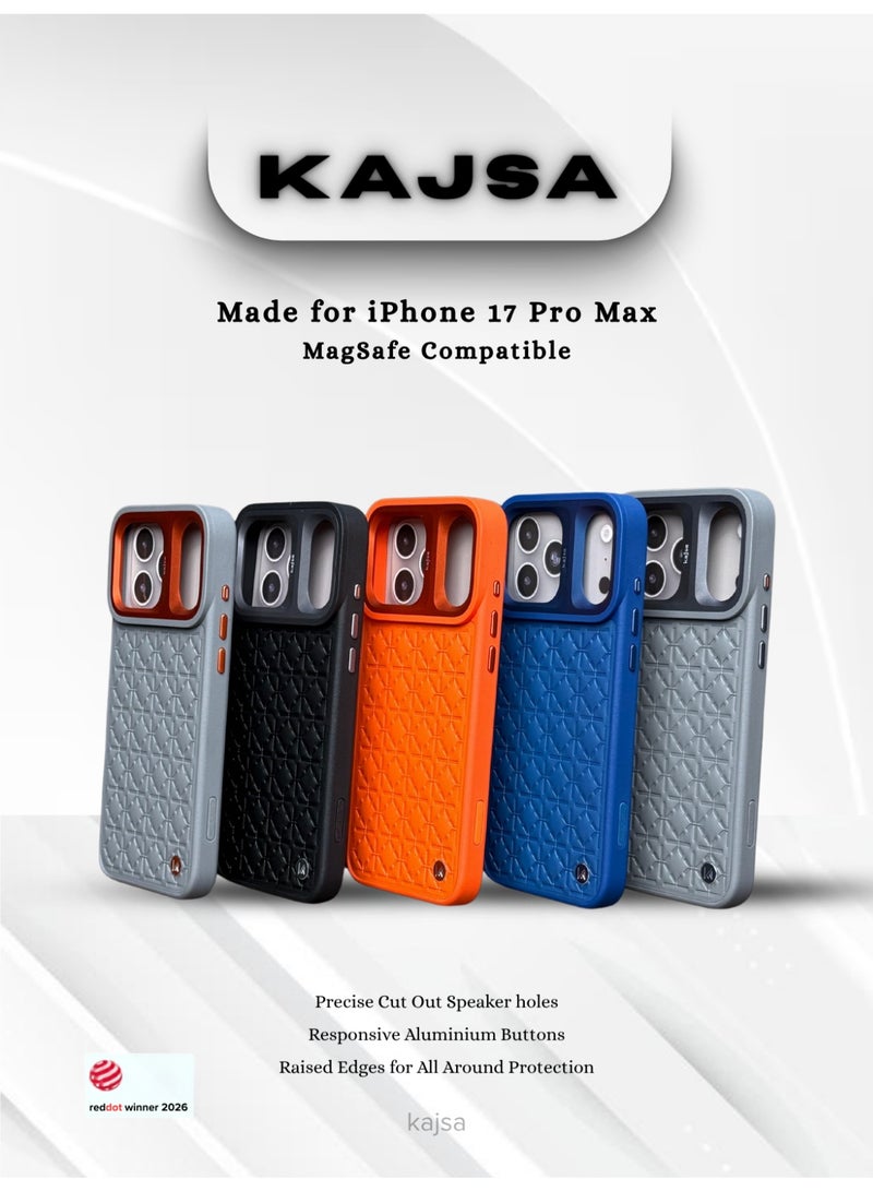 كاجسا جراب Kajsa LuxeQuilt MagSafe لهاتف iPhone 17 Pro Max - جراب جلدي مقاوم للصدمات مع إطار عدسة من الألومنيوم، وزر تحكم بالكاميرا، وخطاف حبل قابل للتبديل (حائز على جائزة Red Dot للتصميم لعام 2026) - أزرق - Image 4