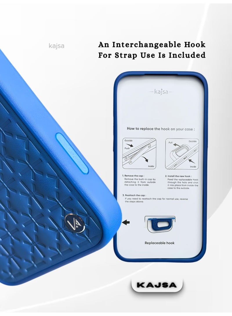 كاجسا جراب Kajsa LuxeQuilt MagSafe لهاتف iPhone 17 Pro Max - جراب جلدي مقاوم للصدمات مع إطار عدسة من الألومنيوم، وزر تحكم بالكاميرا، وخطاف حبل قابل للتبديل (حائز على جائزة Red Dot للتصميم لعام 2026) - أزرق - Image 3