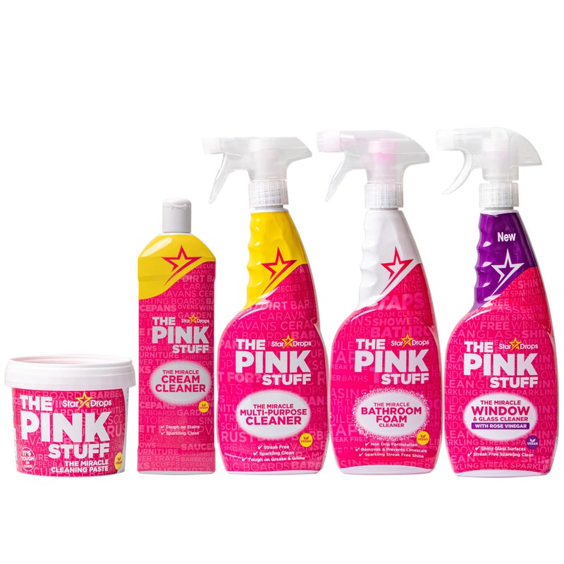 Stardrops - The Pink Stuff - The Miracle Cleaning Paste, Multi-Purpose Spray, Bathroom Foam Spray, Window & Glass Cleaner, and Cream Cleaner Bundle - Image 1