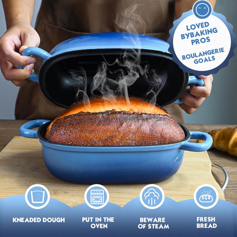 PROCHOP Dutch Oven for Bread Baking 9x6 Inch - 2.5QT Bread Pans for Homemade Bread Cast Iron Bread Pan Dutch Oven Loaf Pan with Lid and Loop Handles for Homemade Breadmaking - Image 4
