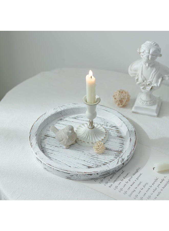 sokany Candle Plate Holder Tray: Round Wooden Decorative Candle Plate Small Farmhouse Table Centerpiece Rustic White Wood Tealight Pillar Trays for  Wedding  Home Decor - Image 3