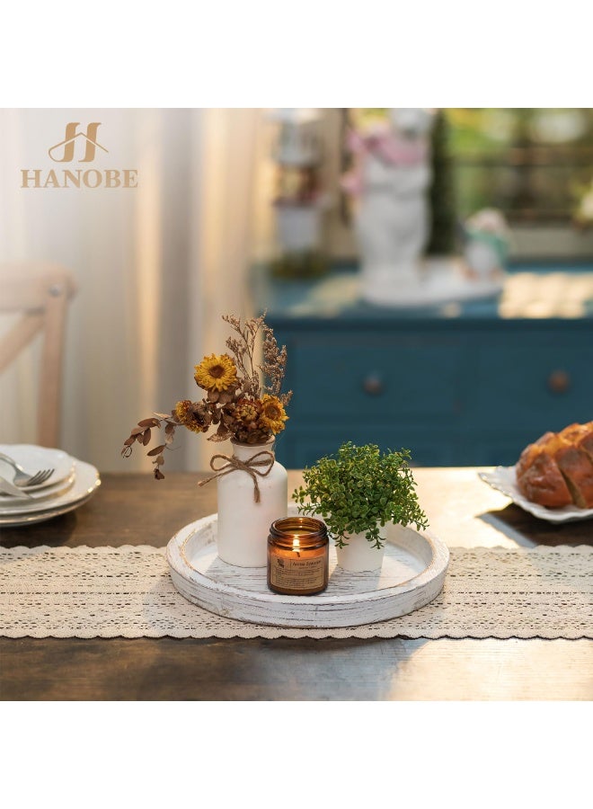 sokany Candle Plate Holder Tray: Round Wooden Decorative Candle Plate Small Farmhouse Table Centerpiece Rustic White Wood Tealight Pillar Trays for  Wedding  Home Decor - Image 5