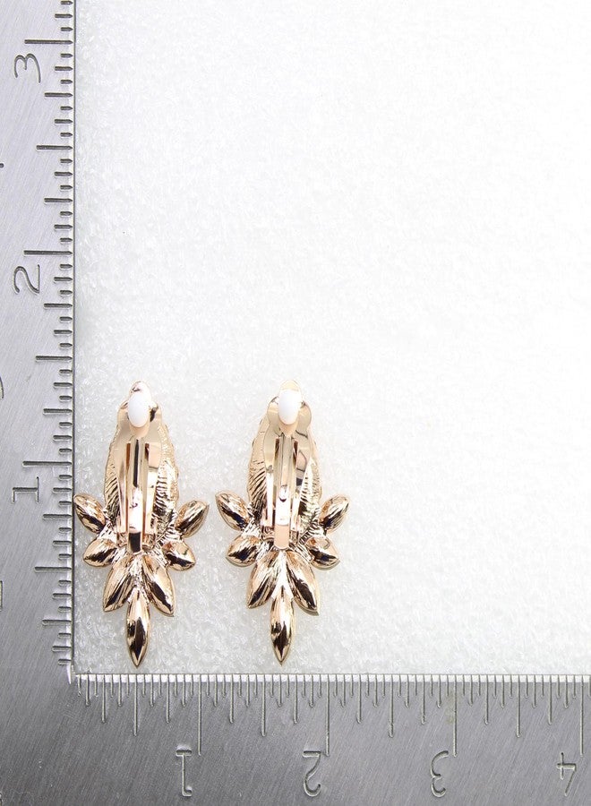Faship Teardrop Champagne Brown Rhinestone Crystal Floral Clip On Earrings - Champagne - Image 5