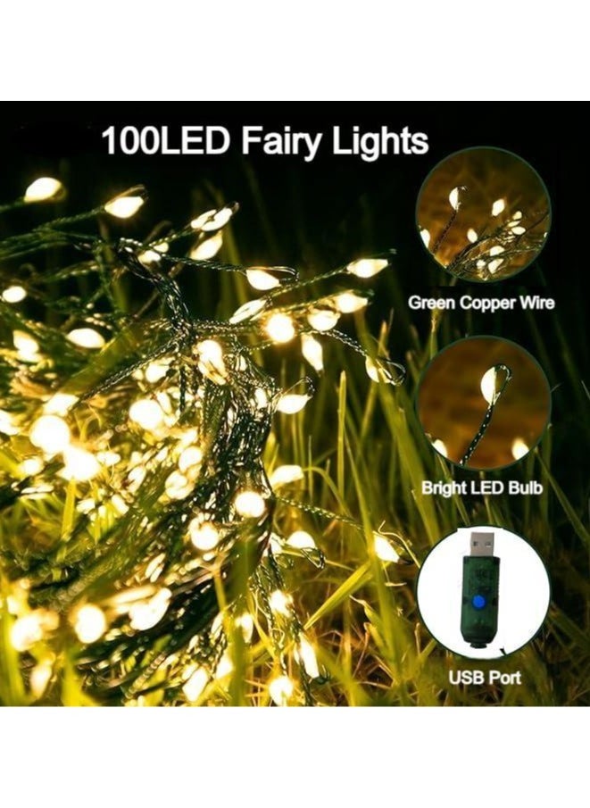 Generic - USB Fairy Lights Plug in, Outdoor Twinkle Firecracker String Lights with Timer , 3M 100 LED Waterproof Cluster Lights for Indoor Christmas Wreath Party Wedding Decoration, Warm White - Image 1