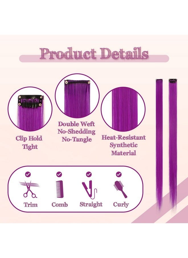SOFEIYAN SOFEIYAN 10 Pcs Colored Hair Extensions Party Highlights Colorful Clip in Hair Extensions 22 Inch Straight Synthetic Hairpieces for Women Kids Girls Halloween Christmas Cosplay, 10pcs Purple  - Image 3