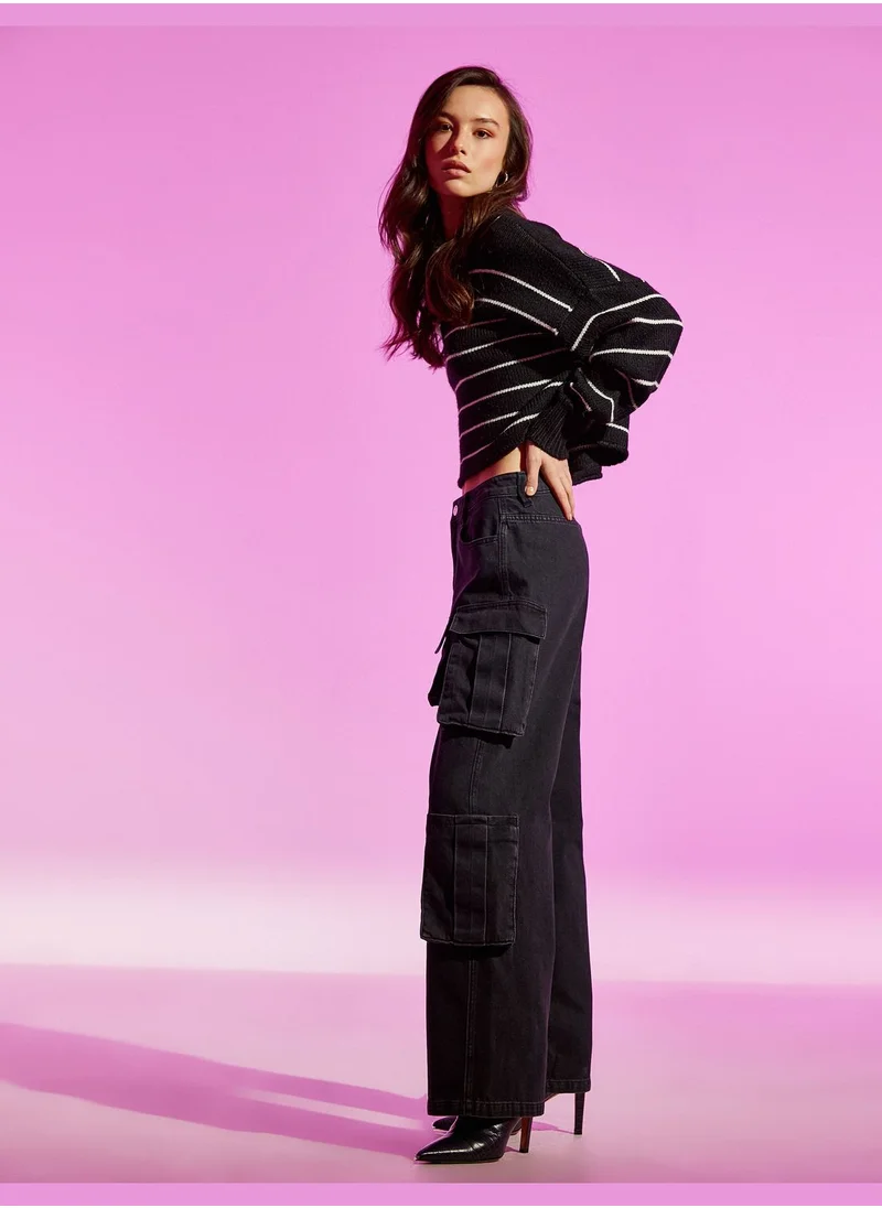 كوتون Wide Leg Cargo Trousers Pocket Detail