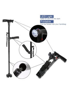Generic Foldable cane, LED safety non-slip cane adjustable height SOS alarm magic wand, foldable mountaineering double armrest crutches  - Image 5