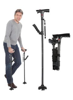 Generic Foldable cane, LED safety non-slip cane adjustable height SOS alarm magic wand, foldable mountaineering double armrest crutches  - Image 1