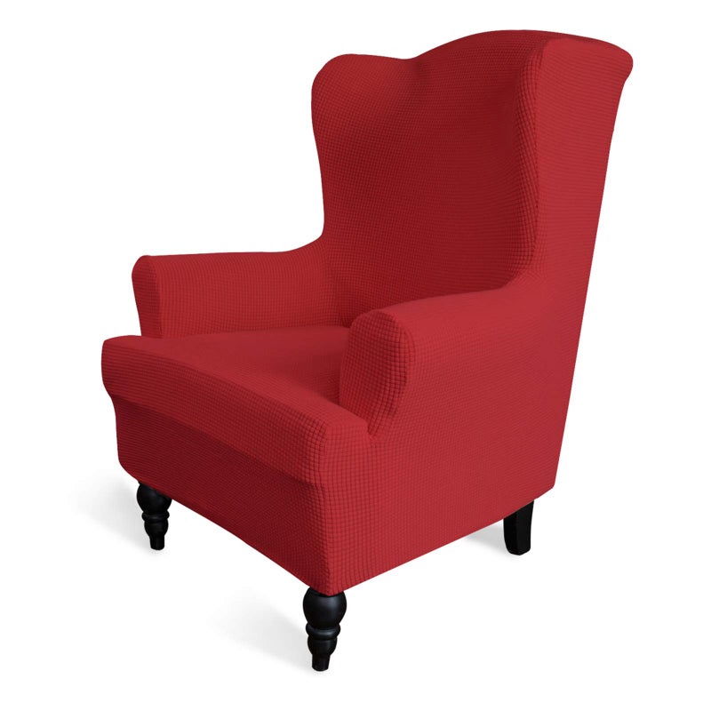 EasyGoing Stretch Wingback Chair Sofa Slipcover 1Piece Sofa Cover Furniture Protector Couch Soft with Elastic Bottom Polyester Spandex Jacquard Fabric Small ChecksWing ChairChristmas Red