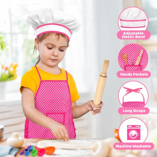 Toyze Gifts for 3-8 Year Old Girls, Kids Apron for Girls Kids Cooking Set, Toddler Apron for Kids Chef Hat and Apron, Toys for 3-12 Year Old Girls 20Pcs Pink- with Cookbook - Image 4