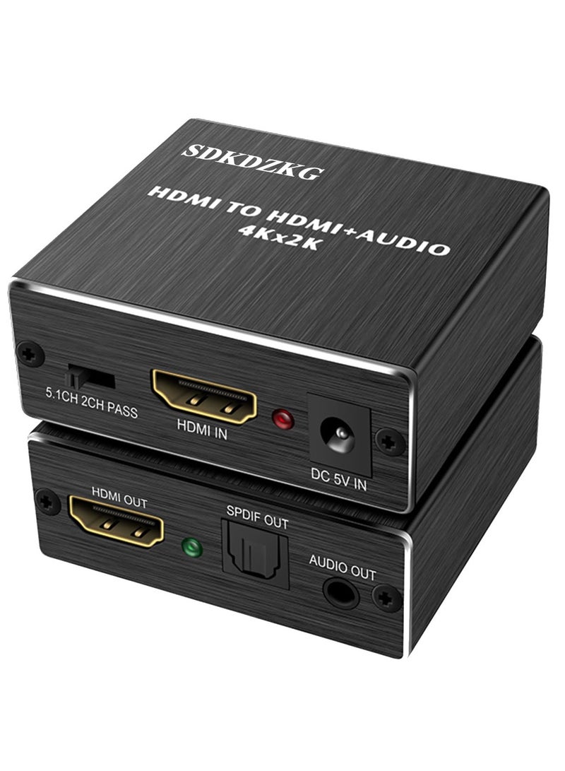 4K x 2K HDMI Audio Splitter, HDMI to HDMI Audio Converter and Optical Toslink SPDIF Audio Adapter with 3.5mm Stereo Audio Splitter Adapter, Black - Image 1