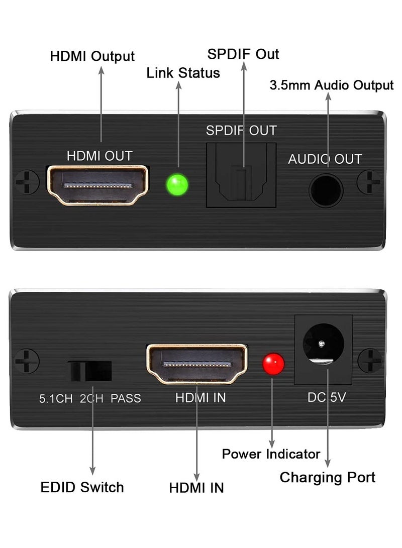 4K x 2K HDMI Audio Splitter, HDMI to HDMI Audio Converter and Optical Toslink SPDIF Audio Adapter with 3.5mm Stereo Audio Splitter Adapter, Black - Image 2