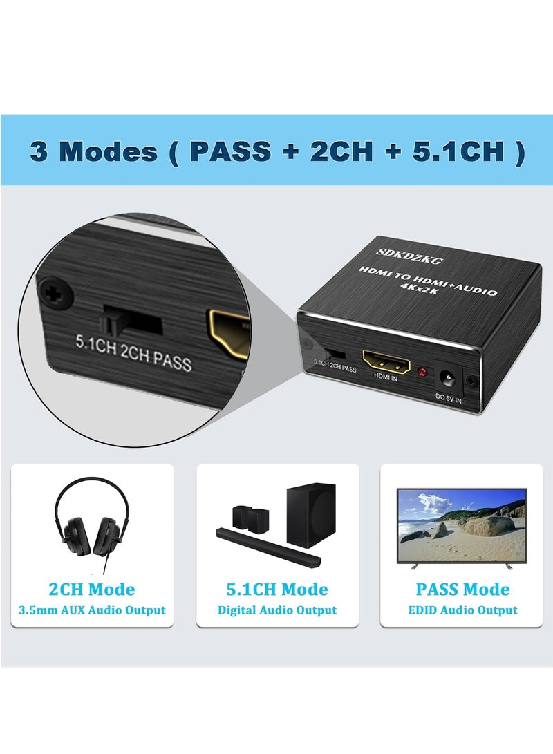 4K x 2K HDMI Audio Splitter, HDMI to HDMI Audio Converter and Optical Toslink SPDIF Audio Adapter with 3.5mm Stereo Audio Splitter Adapter, Black - Image 3