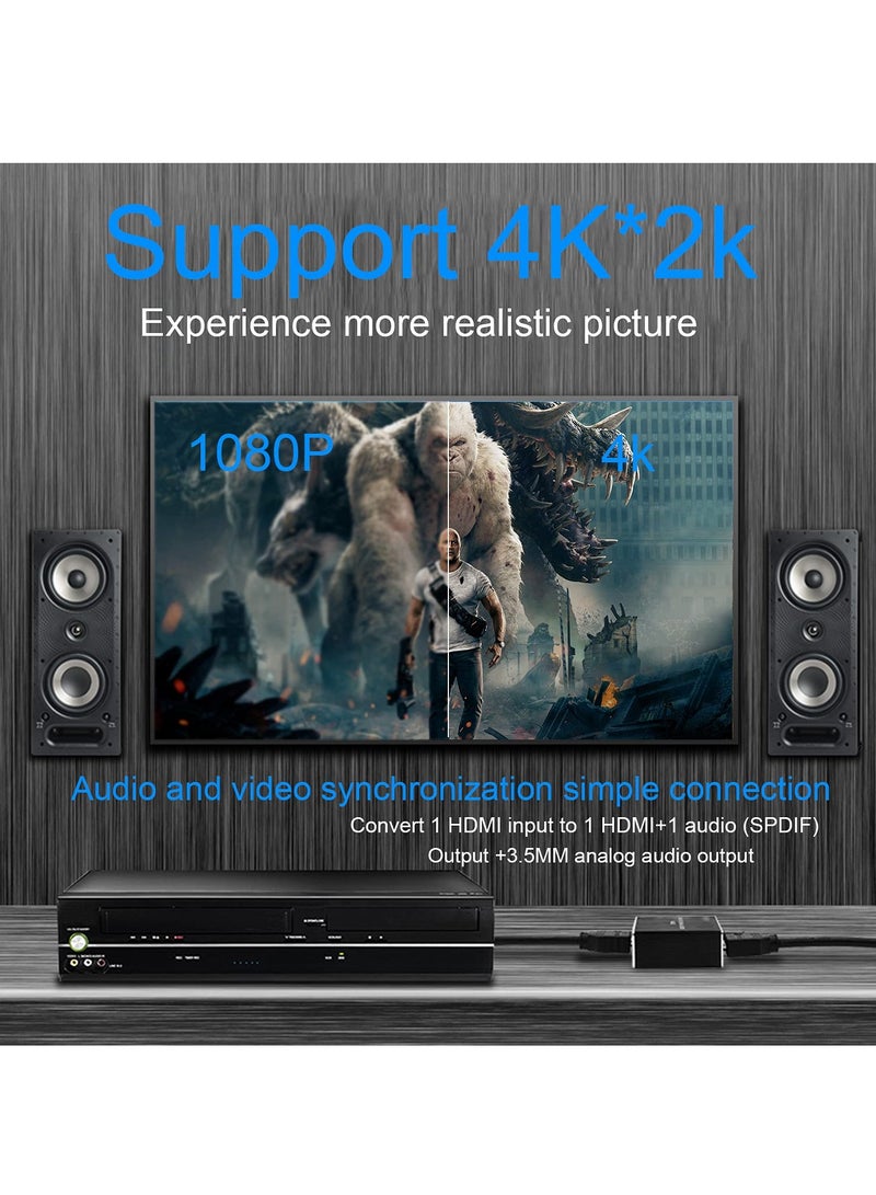 4K x 2K HDMI Audio Splitter, HDMI to HDMI Audio Converter and Optical Toslink SPDIF Audio Adapter with 3.5mm Stereo Audio Splitter Adapter, Black - Image 5