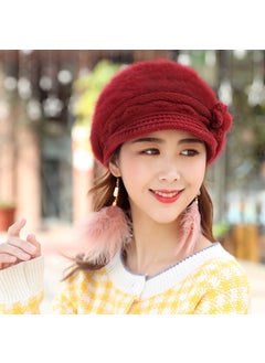 Generic 2024 Autumn/winter New Womens Rabbit Fur Hat Warm Knitted Duck Tongue Hat Korean Style Direct Factory Outlet Wine Red 