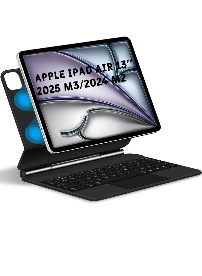 ICS Magic Keyboard Case For iPad Air 13 inch M3 2025 M2 Pro 12.9 Smart Cover Folio Multi-touch Magnetic Backlit Wireless Keyboard Black - Image 1