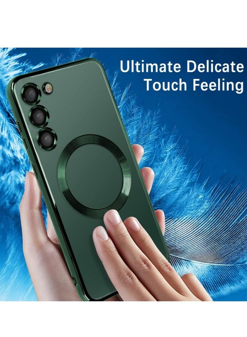 ELTRAZONE Compatible with Samsung Galaxy S23 Plating Magnetic Case with Camera Lens Protector Magnetic Cover Soft TPU Clear Body Slim Fit Shockproof Case for Samsung Galaxy S23-Green - Image 4