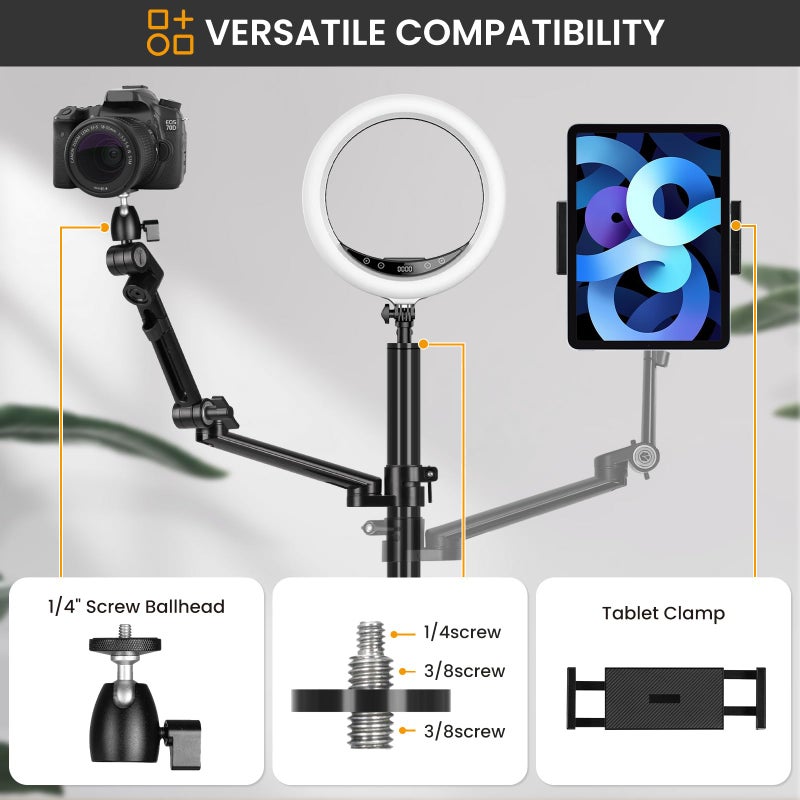 TARION Camera Arm Desk Mount: Heavy Duty DSLR Desktop Mount Camera Stand with Tablet Holder Double C Clamp 1/4 3/8 Screw Adapter Articulating Arm for Selfie Streaming Videography TitanRig Lite Z - Image 2