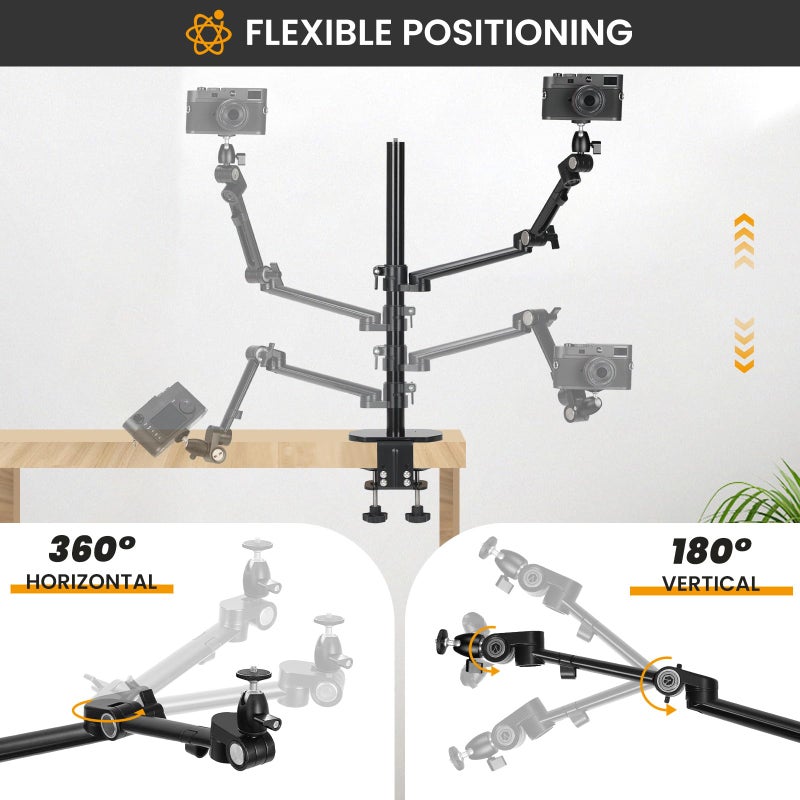 TARION Camera Arm Desk Mount: Heavy Duty DSLR Desktop Mount Camera Stand with Tablet Holder Double C Clamp 1/4 3/8 Screw Adapter Articulating Arm for Selfie Streaming Videography TitanRig Lite Z - Image 3