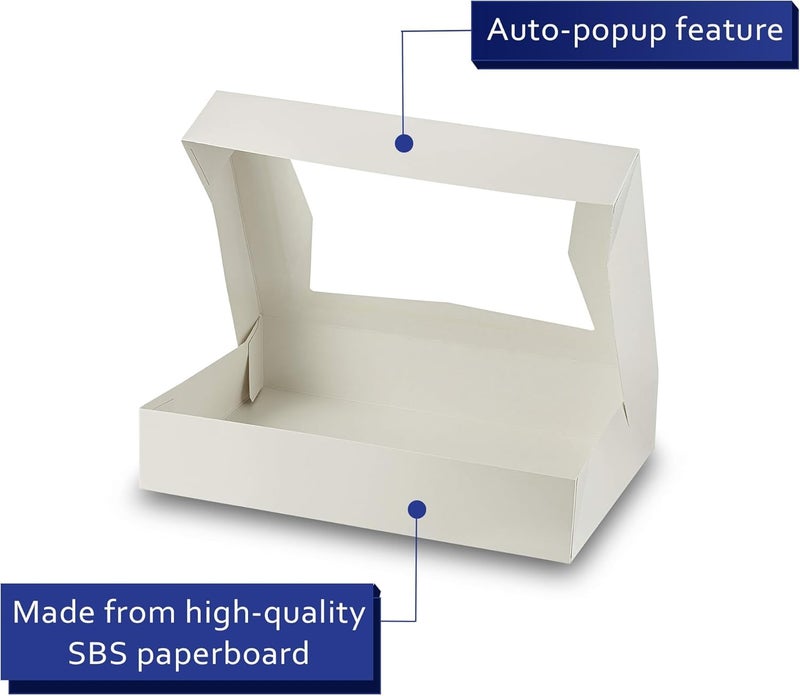 MT Products White Chocolate Covered Strawberry Boxes - 12" x 8" x 2.25" (Pack of 25) Auto Pop-Up Bakery Boxes with Window - Made in USA - Image 3