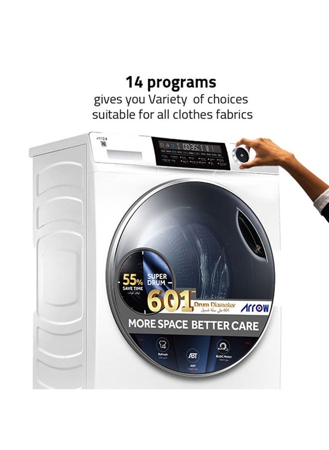 Arrow - 15KG Front Loading Automatic Washing Machine, 15KG Washing Capacity, White Color, 14 Programs, 1400rpm Max Spin Speed, 140° Door Open Angle, Big Glass Door 52.5 CM | Model Name: RO-15FWHS - Image 1