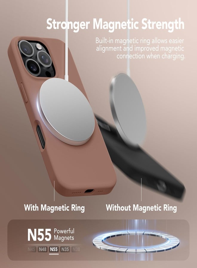 غونيز جراب GONEZ المغناطيسي لهاتف iPhone 16 Pro، متوافق مع MagSafe، [واقي شاشة + واقي عدسة الكاميرا]، جراب هاتف سيليكون مقاوم للصدمات ومضاد للخدش 6.3 بوصة، بني - Image 3