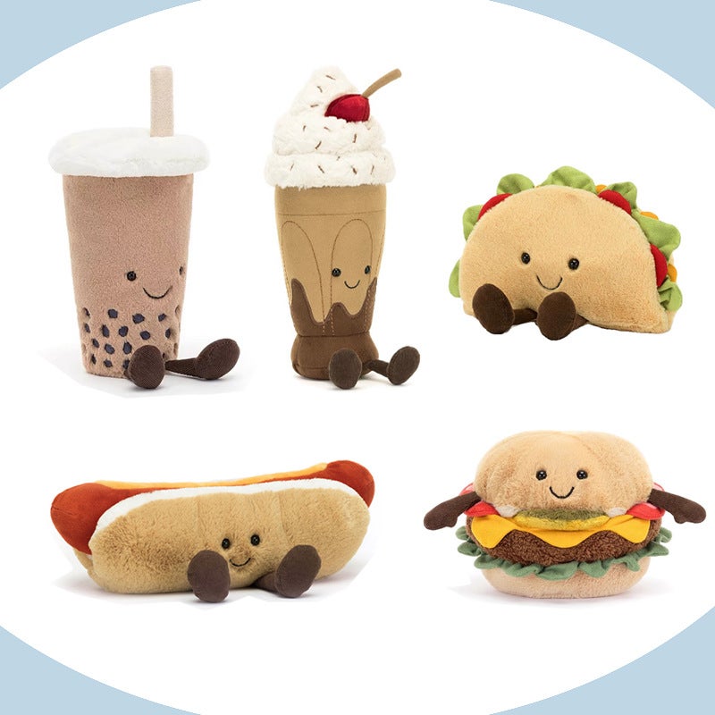 Fun Food Series Plush Toys - Hot Dog, Burger, Milk Tea, etc. - Image 1